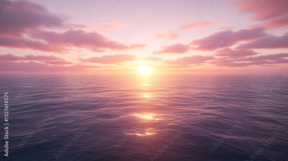 Obraz premium The breathtaking sight of the sun setting over the ocean brings a sense of calm, with vivid shades of pink and orange merging into the deep blue waters, inspiring peace and tranquility