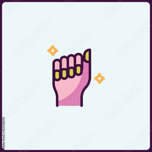 Stylized hand vector icon featuring short yellow nails and sparkles