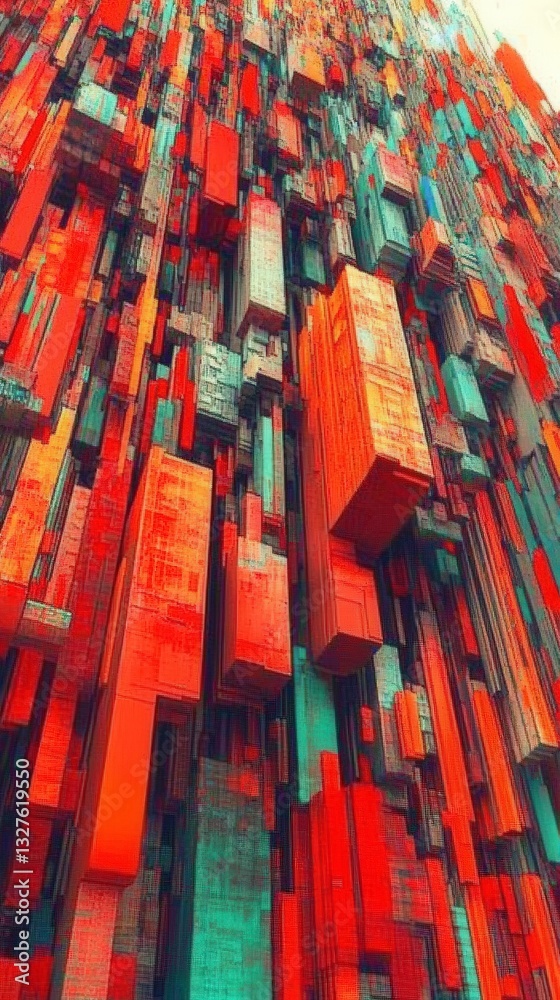 Obraz premium Abstract Colorful Geometric Cityscape - A Digital Architectural Masterpiece