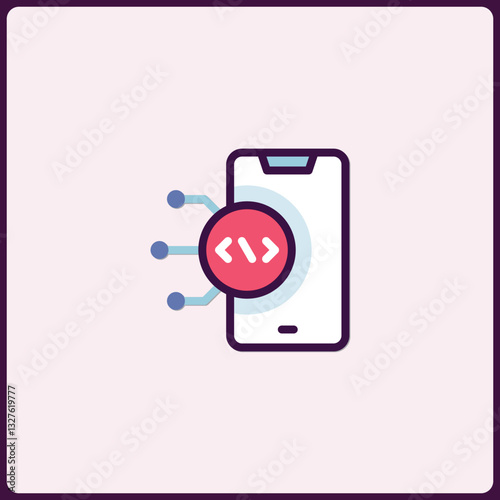 Mobile application development icon featuring code symbol and smartphone