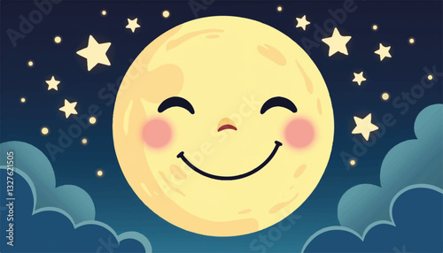 Smiling moon with stars in a night sky