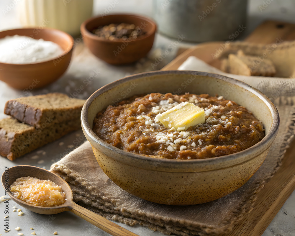 Authentic Rye Porridge Bowl with Butter and Authentic Rye Porridge Bowl with Butter and