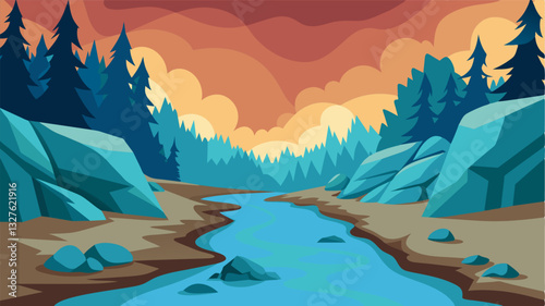 The rocky streambed stands as a silent testament to the struggle for survival faced by the creatures of the forest. Without the lifegiving force of water their fate hangs in the. Vector illustration