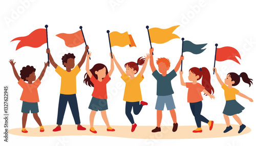 Children celebrating with colorful flags