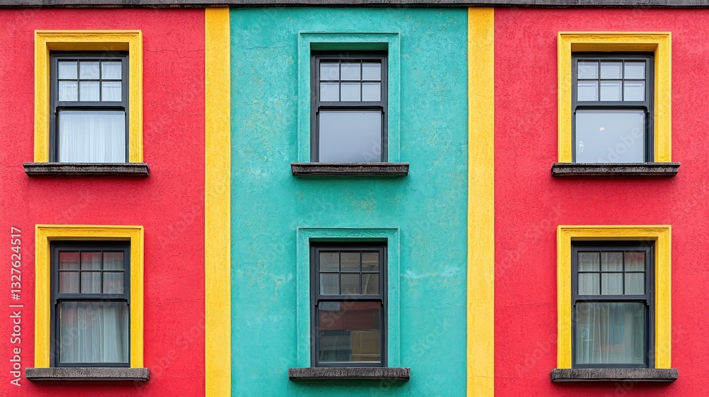Fototapeta premium Vibrant building facade with colorful stripes and windows