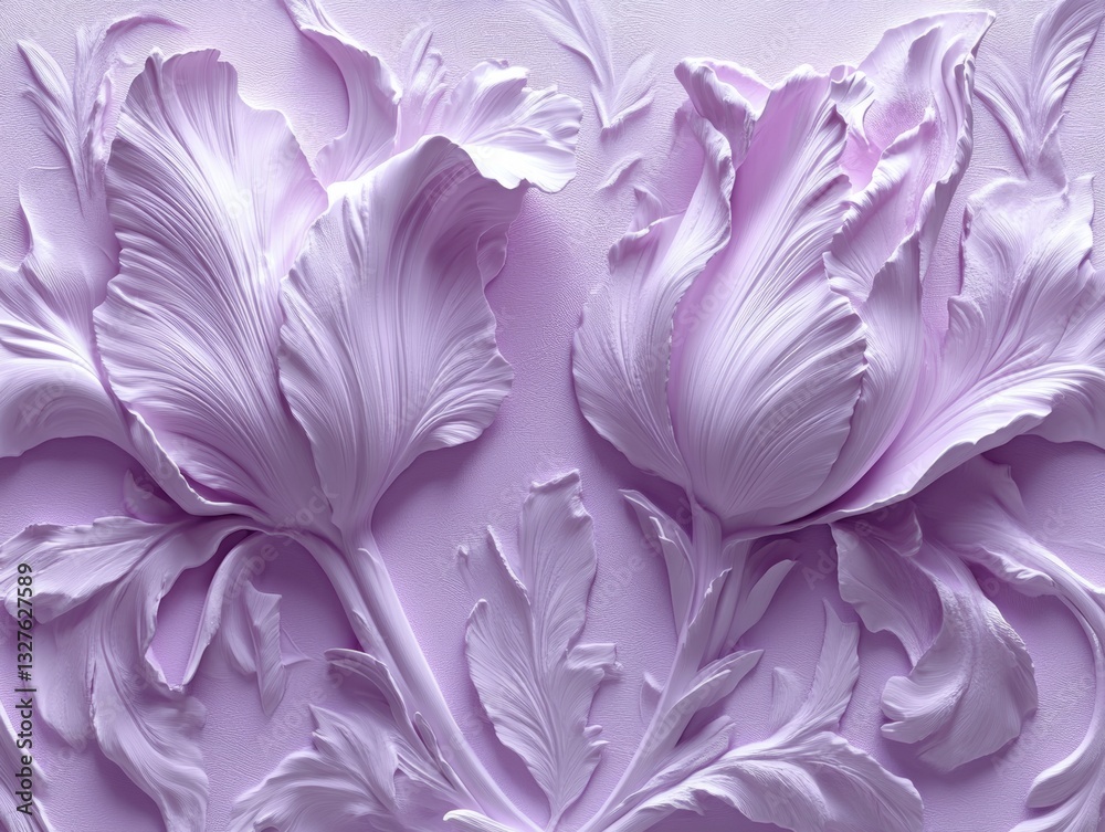 Obraz premium A subtle arrangement of stunning lavender blooms and leaves, with intricate detailing and soft pastel colors, ideal for adding an elegant touch to any design
