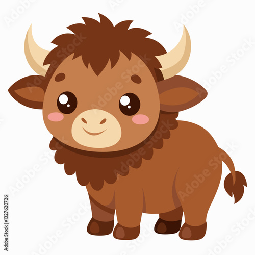 a cute cartoon yak stands facing the viewer with a friendly expression and adorable features
