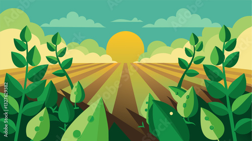 The once vibrant green tinge of a pea field has turned into a faded pale shade under the unrelenting sun.. Vector illustration