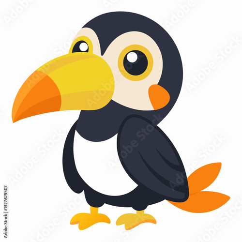 a cute cartoon illustration of a puffin bird with a vibrant orange and yellow beak 