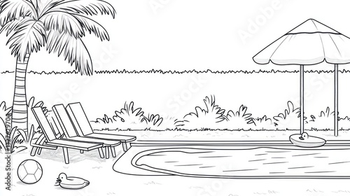 Tropical backyard pool scene