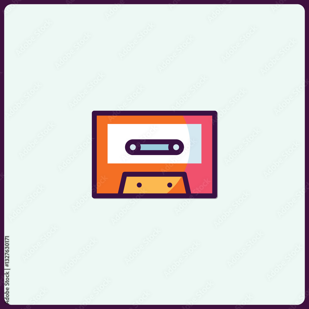 Vibrant retro cassette tape icon symbolizing nostalgia and musical era Vibrant retro cassette tape icon symbolizing nostalgia and musical era