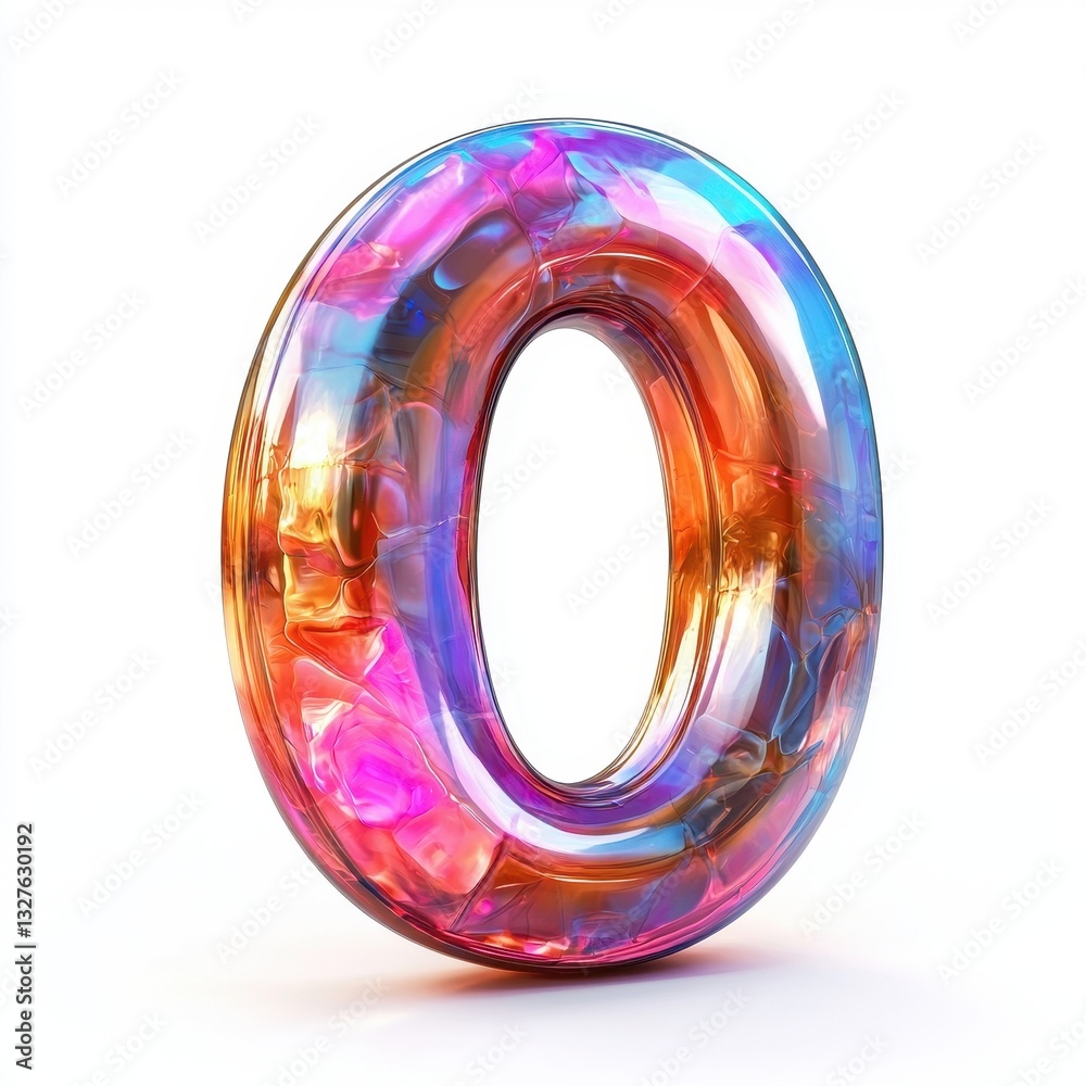 Number 0 with a bright opal gemstone texture, isolated on a pure white background Number 0 with a bright opal gemstone texture, isolated on a pure white background