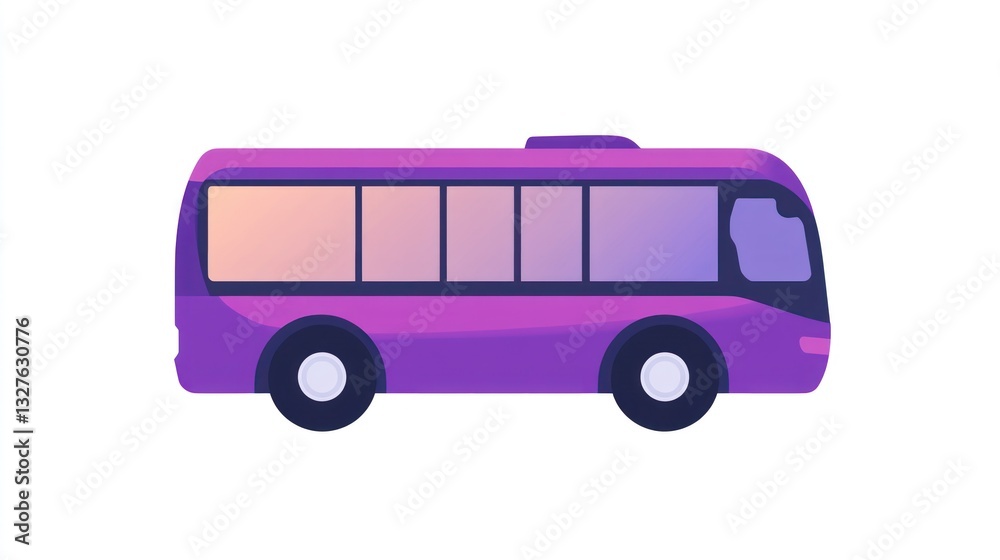 A vibrant purple bus with gradient windows ideal for transportation and travel themes A vibrant purple bus with gradient windows ideal for transportation and travel themes