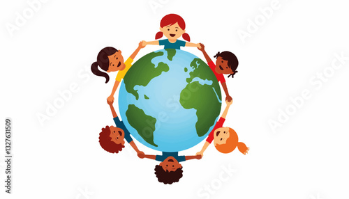Children holding hands around the globe