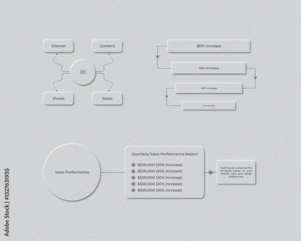 Fototapeta premium Neumorphic flow chart design templates