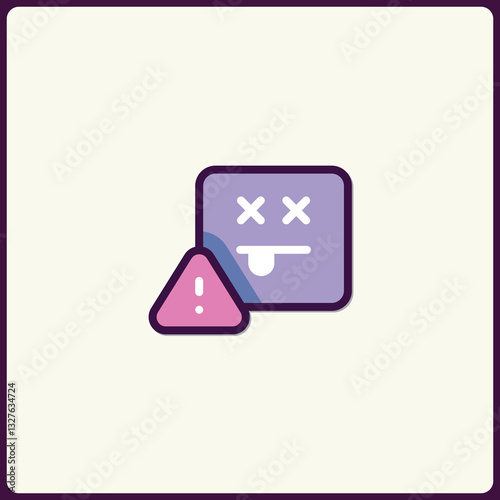 Cartoonish Error Indicator with warning triangle and error face for websites