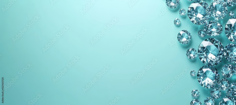 A lavish and elegant atmosphere was created as sparkling aqua diamonds were scattered across a serene mint green background A lavish and elegant atmosphere was created as sparkling aqua diamonds were scattered across a serene mint green background