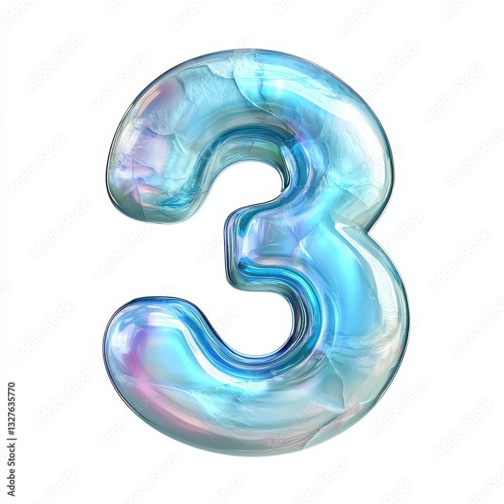 Number 3 with a rich moonstone texture, isolated on a pure white background Number 3 with a rich moonstone texture, isolated on a pure white background