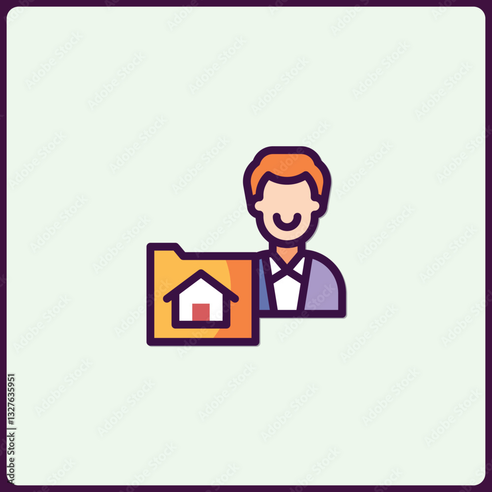 Real Estate Agent Icon with Home File, Property Management Concept Art Real Estate Agent Icon with Home File, Property Management Concept Art