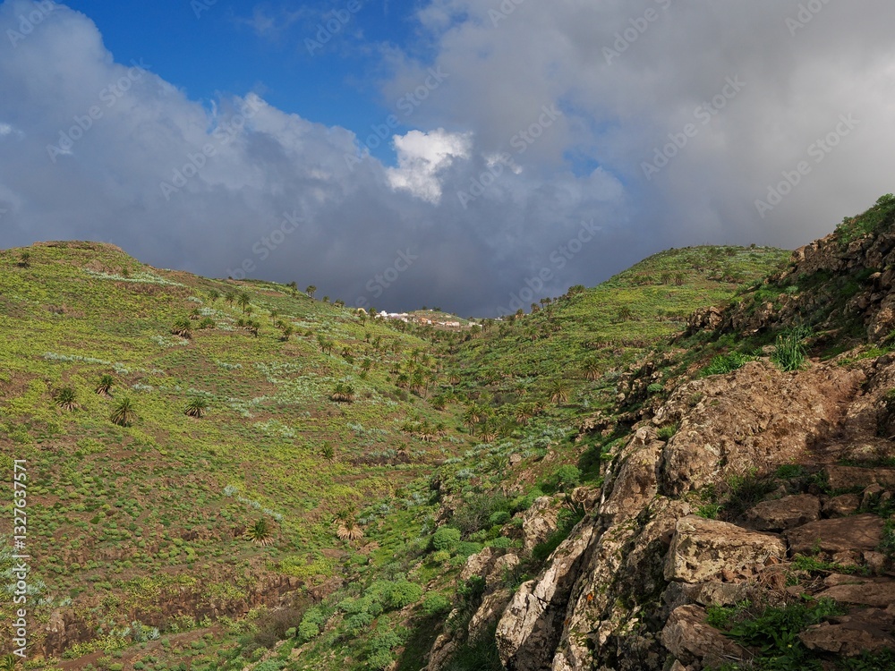 Naklejka premium View of Las Hayas Village: Captured During the Hike from Valle Gran Rey, La Gomera, Canary Islands, Spain