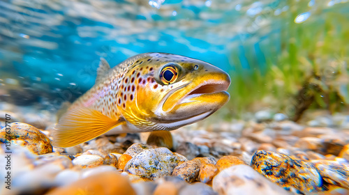 Close-up of a trout in a clear stream photo