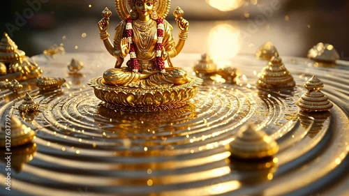 Golden Goddess Lakshmi Statue in Water