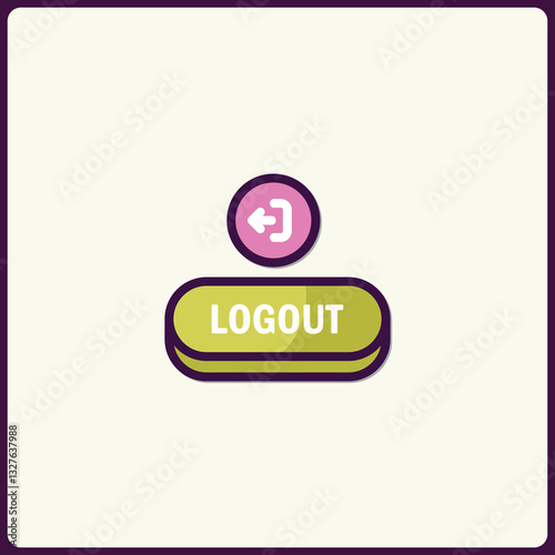 Stylized logout icon with arrow indication and pastel color scheme design