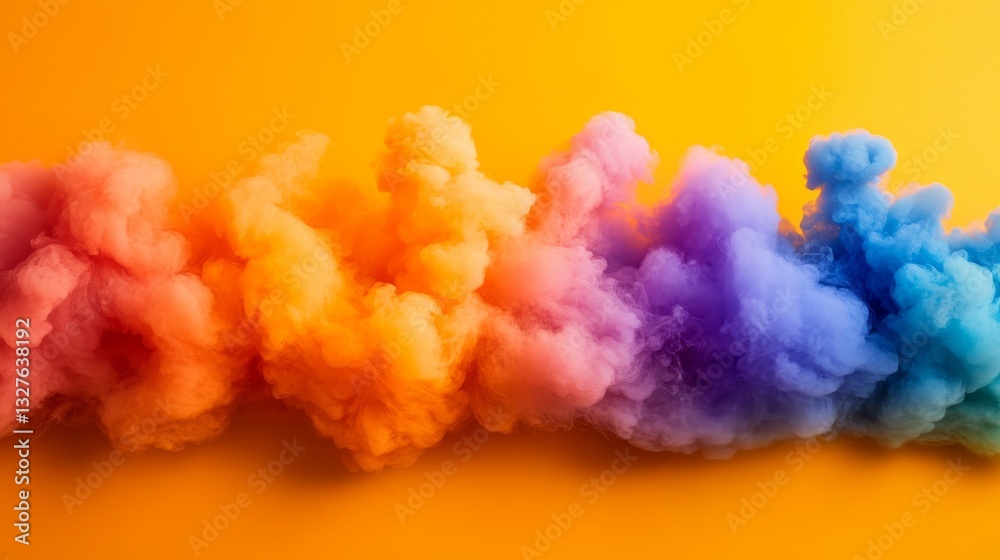 Fototapeta premium A vivid array of yellow, orange, and blue smoke swirls together to form an intriguing abstract background, eliciting a sense of creativity and inspiration