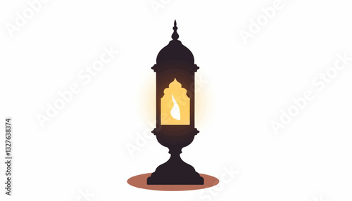 Vintage lantern glowing softly on a white background