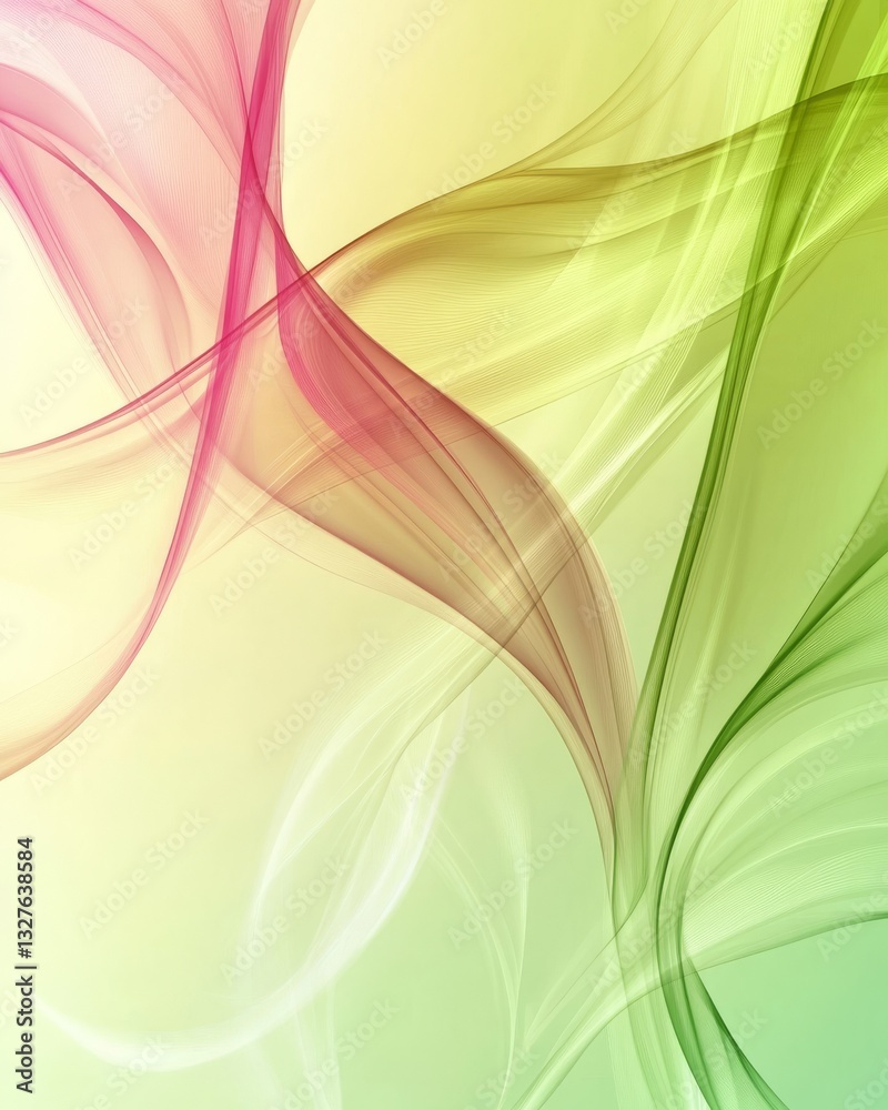 Naklejka premium An abstract composition of green and gold waves, imbuing a feeling of fluidity and motion through delicate curves that hint at tranquility and harmony