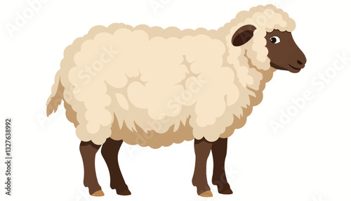 Cute cartoon sheep standing on plain background