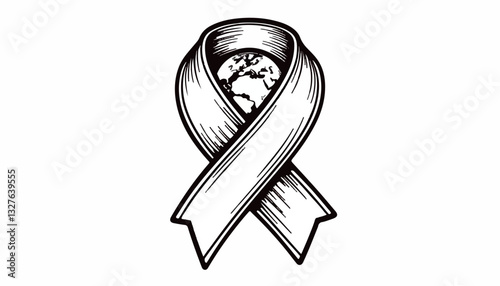 Awareness ribbon with globe illustration