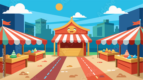 The once vibrant market filled with the sounds of bargaining and laughter is now a ghost town of abandoned stalls and empty food baskets.. Vector illustration