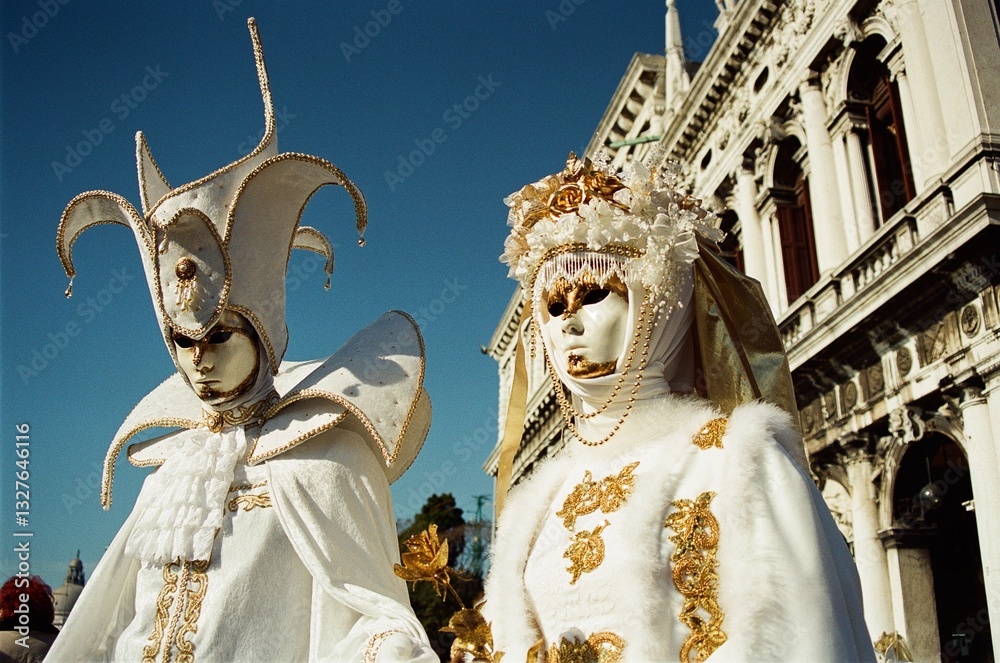 Obraz premium Elegant Masquerade Costumes at Venice Carnival