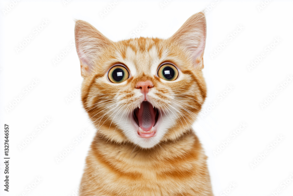 Very surprised excitement red cat with open mouth isolated on white background Very surprised excitement red cat with open mouth isolated on white background