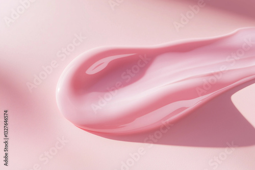 Textured pink  cream gel cosmetic smudge on pink background, lipstick or blush or eye shadow or nail polish smudge trendy colore