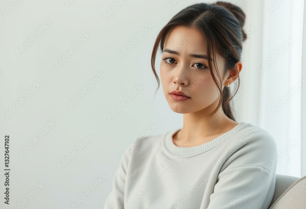 Photorealistic female portrait with cold pastel background Photorealistic female portrait with cold pastel background