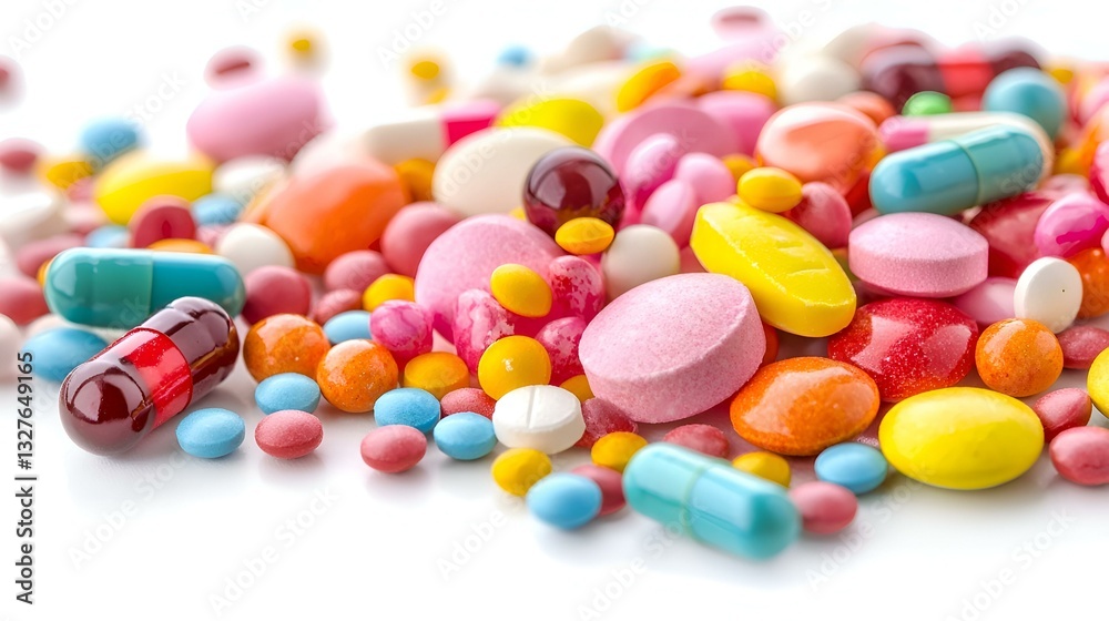 Pile of colorful pills isolated on white background Pile of colorful pills isolated on white background