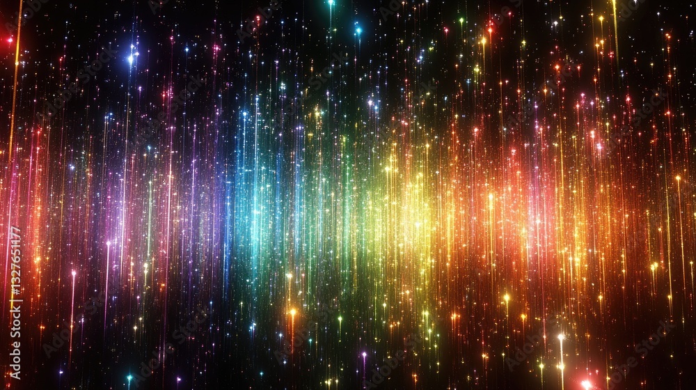 Rainbow Sparkling Particle Rain on Dark Background Rainbow Sparkling Particle Rain on Dark Background