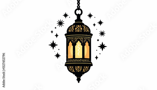 Hanging lantern glowing with stars in a dark background