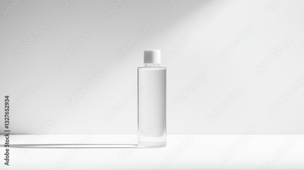 Minimalist water bottle display studio product photography bright lighting side view