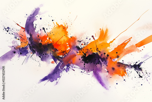 Spontaneous Artistry: Orange and Purple Watercolor Abstract