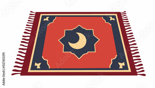 Decorative rug with moon design on red background