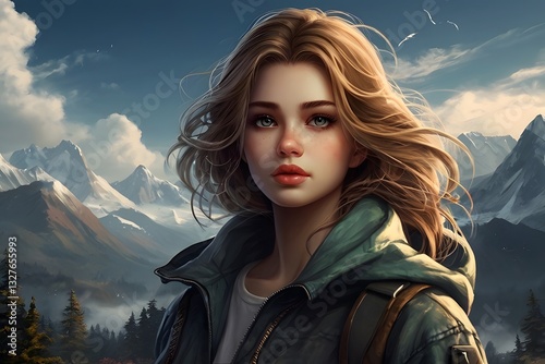 Anime digital art wallpaper background with girl
