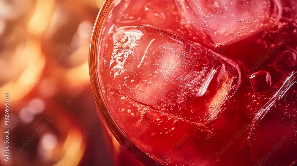 A close-up of a red drink, like a cocktail or lemonade, with ice in a glass. You can see it from the side, and there's space for text. A close-up of a red drink, like a cocktail or lemonade, with ice in a glass. You can see it from the side, and there's space for text.