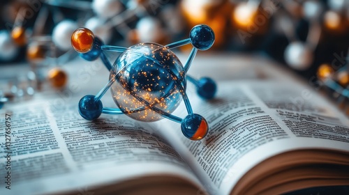 Vibrant atom models and scattered science journals, showcasing the excitement of scientific discovery.