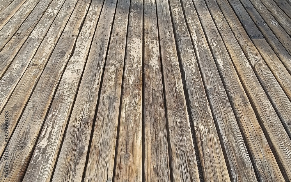 Wooden deck texture with worn, faded slats and subtle creases Wooden deck texture with worn, faded slats and subtle creases