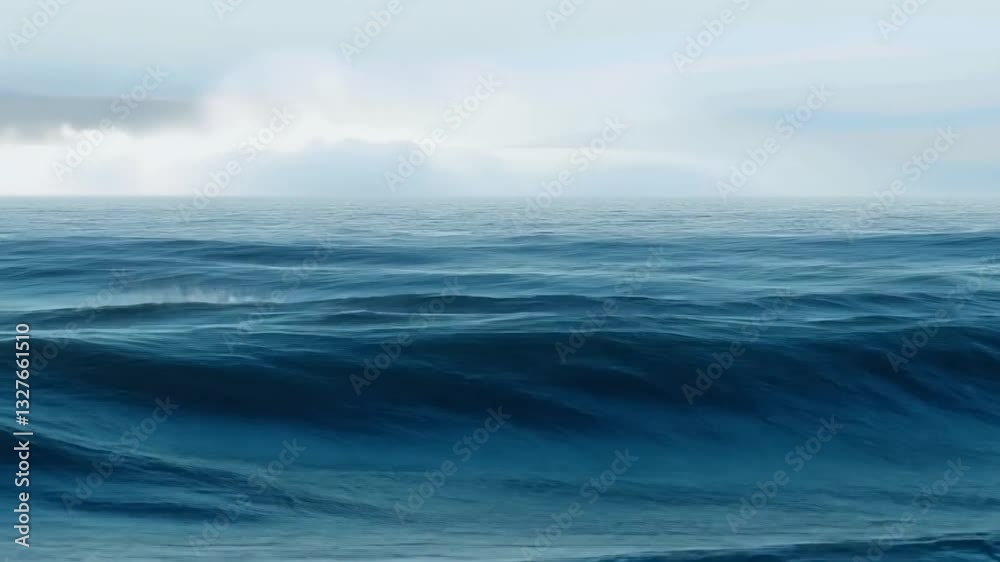 Tiefblaue Wellen gleiten durch den Nebel