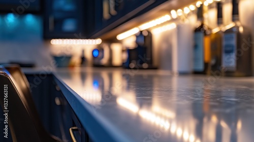 Wallpaper Mural Kitchen countertop reflects warm ambient lights in a modern home Torontodigital.ca