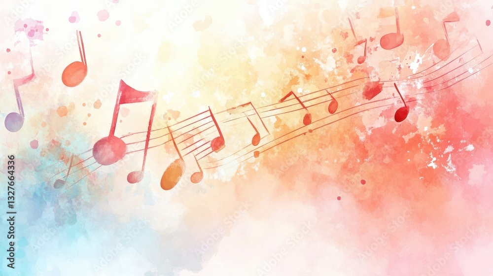 Obraz premium Watercolor background with soft music notes and pastel colors.